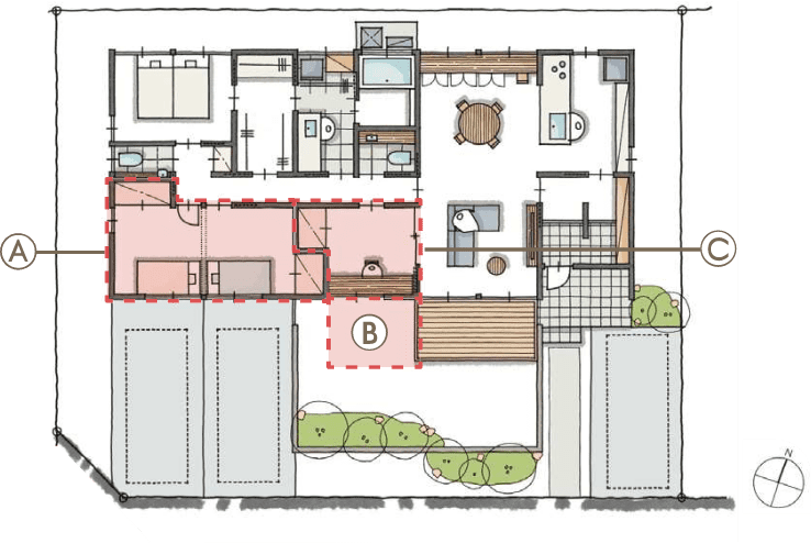 家の雰囲気が伝わるカラーイラストの図面